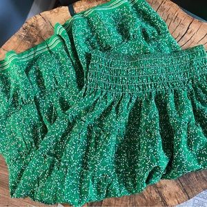 Max Studio Green Floral Tiered Midi Skirt